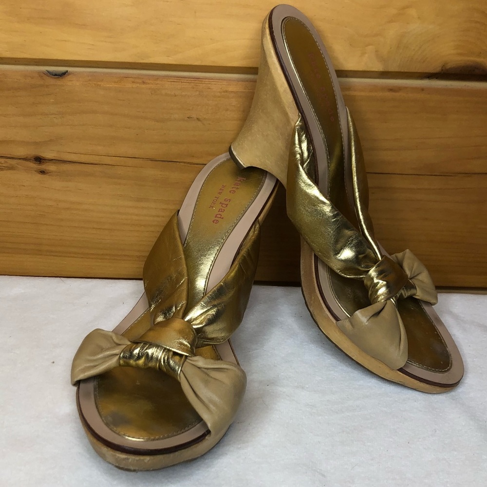 Kate Spade Gold Wood Slide Sandals 10